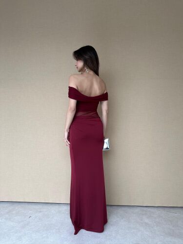 CARABELLA Maxi Elbise 9248 - Bordo - 5