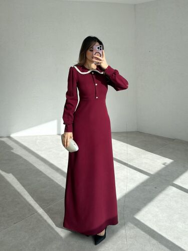 CONRİX Maxi Elbise 7347 - Bordo - 2