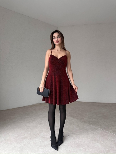 JİNDY Mini Elbise 7939 - Bordo - 2