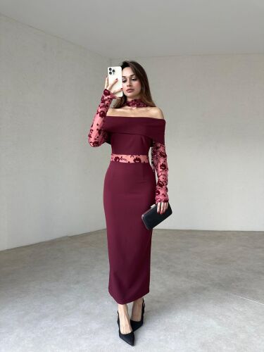 LARİSSA Maxi Elbise 4677 - Bordo - 2