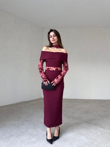 LARİSSA Maxi Elbise 4677 - Bordo - 3