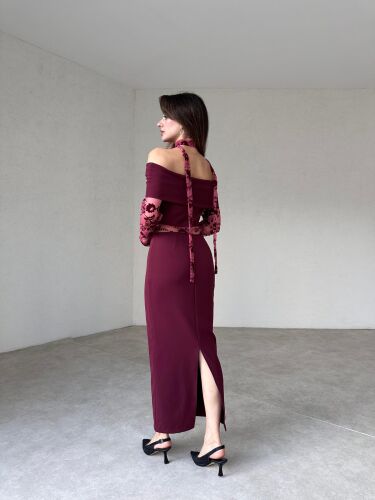 LARİSSA Maxi Elbise 4677 - Bordo - 4