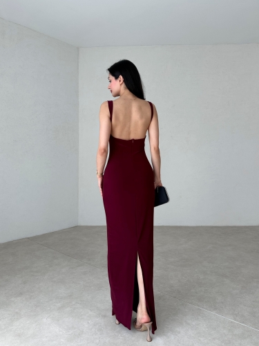 LOVELACE Maxi Elbise 3922 - Bordo - 5