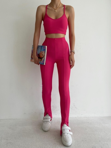 Front Slit High Waist Naomi Leggings 6137 - Pink - 2