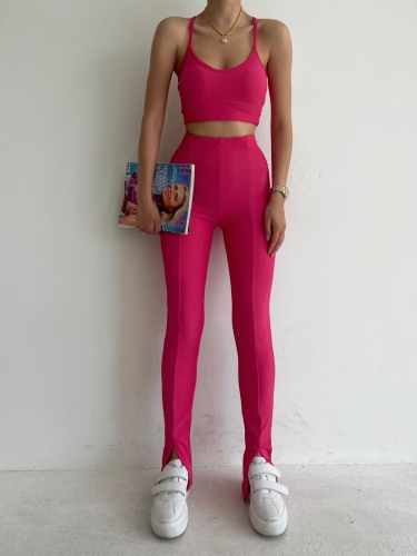 Front Slit High Waist Naomi Leggings 6137 - Pink 