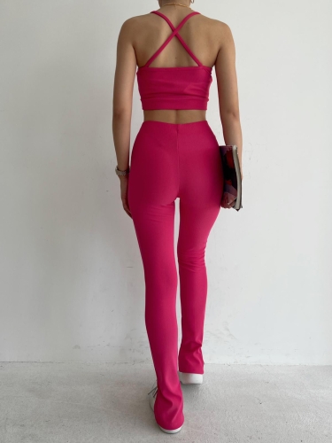 Front Slit High Waist Naomi Leggings 6137 - Pink - 3