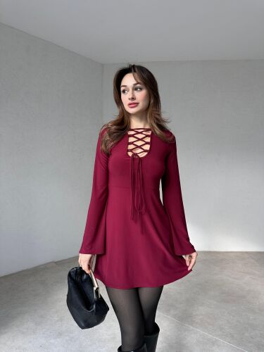 RİDELL Mini Elbise 0929 - Bordo 