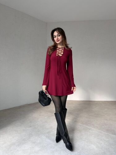 RİDELL Mini Elbise 0929 - Bordo - 2