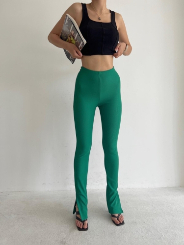 Side Slit High Waist Jesse Leggings 9553 - Green 