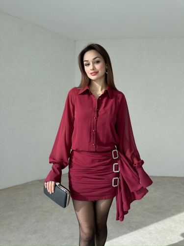 SPOSE Mini Elbise 3571 - Bordo 