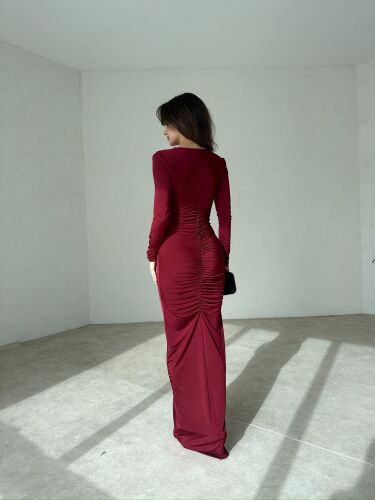 STROVE Maxi Elbise 8878 - Bordo - 3