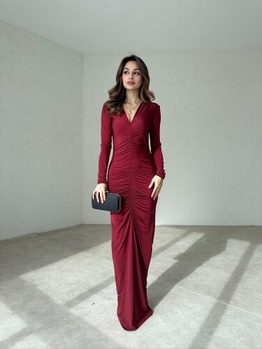 STROVE Maxi Elbise 8878 - Bordo - 2