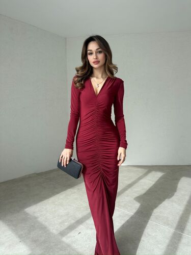 STROVE Maxi Elbise 8878 - Bordo 