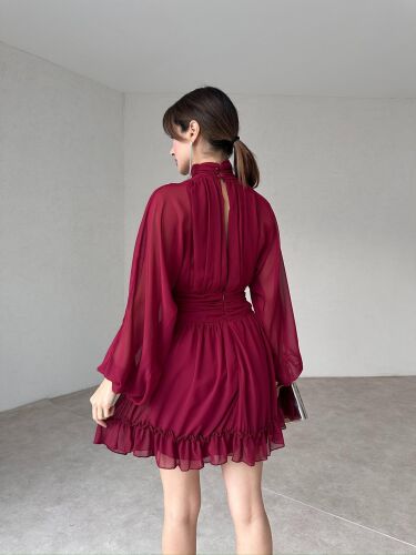 TASHA Mini Elbise 4637 - Bordo - 2