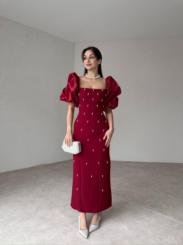 WERELLA Maxi Elbise 0505 - Bordo - 3