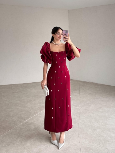 WERELLA Maxi Elbise 0505 - Bordo - 2